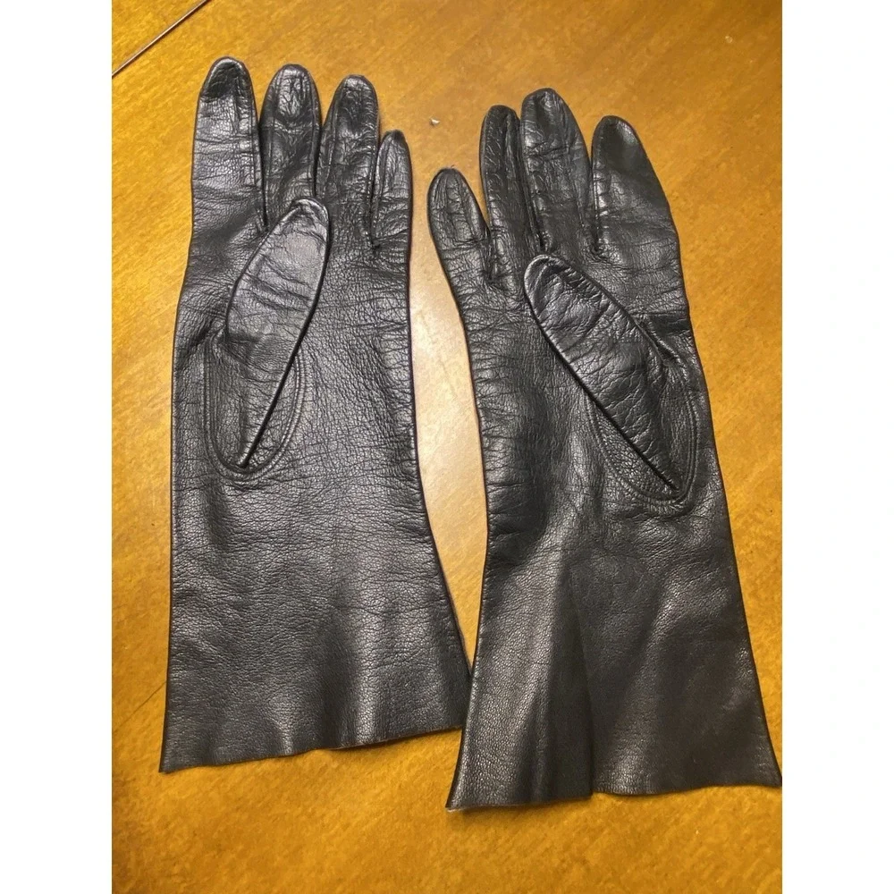 Vtg Bamberger's Macy's Whitbey Black Washable Leather Women's Gloves Sz 7 Wrist